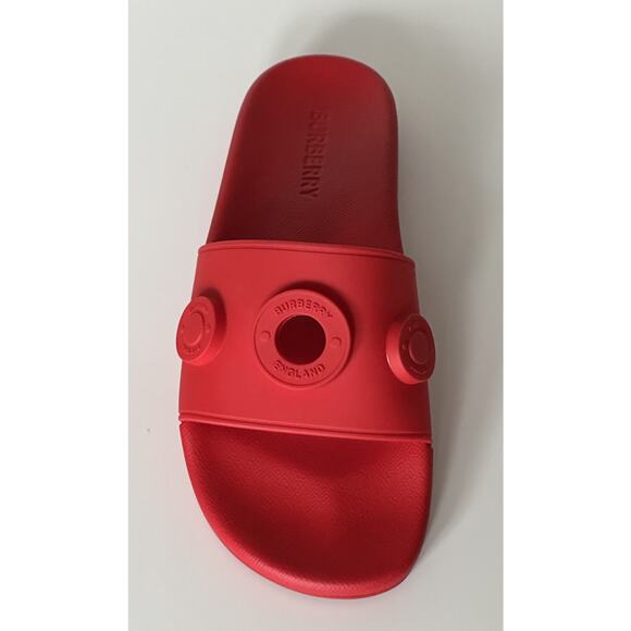 NIB $420 Burberry Eyelet Men’s Furley Bright Red Slide Sandals 9 US (42) 8053156 main image 12